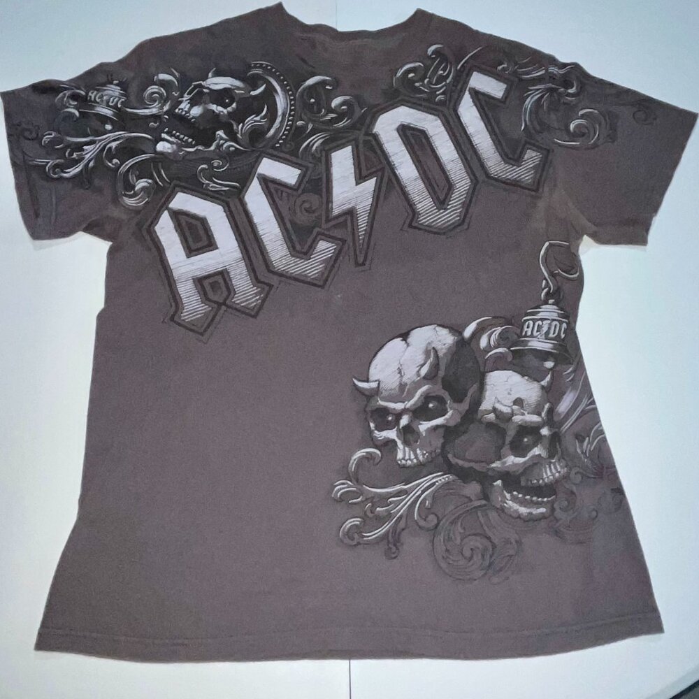 ACDC Large L Mens Brown Short Sleeve T-shirt NIGHT PROWLER-VTG LIQUID BLUE!